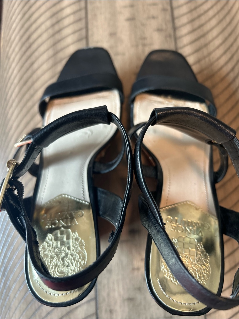 Vince Camuto Black Double Buckle Block Heel Sandals - Picture 8 of 10